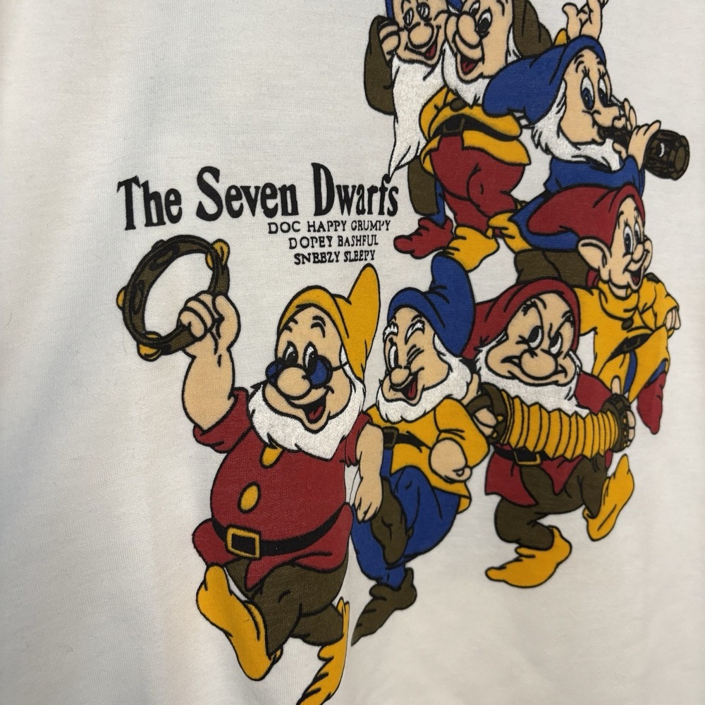 Vintage The Seven Dwarfs T-shirt AOP C.K. Club Graphic White Long Sleeve 90s - Picture 2 of 7